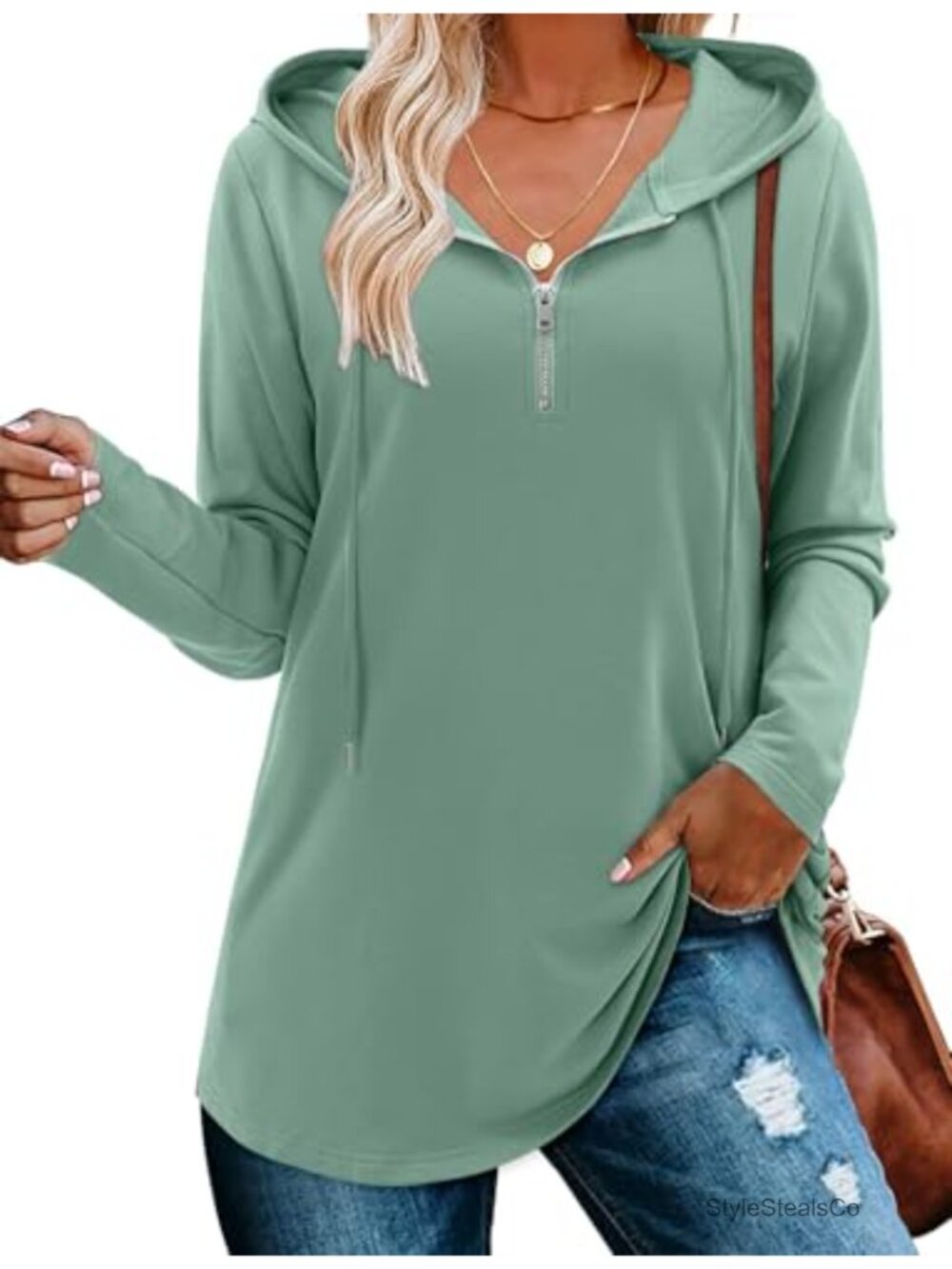 Women's Quarter Zip Tunic Hoodie Pullover Long Sleeve Loose Fit Sweatshirt